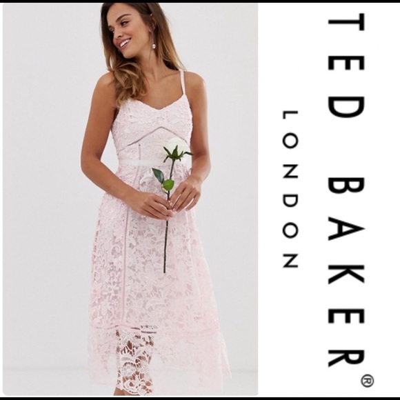 NWT Ted Baker Valens Mixed Lace Dress Pale Pink 1 - Picture 2 of 6